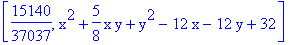 [15140/37037, x^2+5/8*x*y+y^2-12*x-12*y+32]